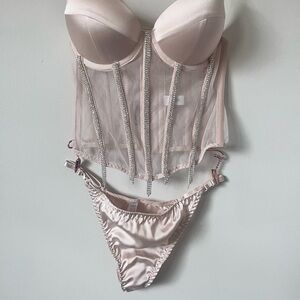 Chic Satin Corset Lingerie Set in Blush